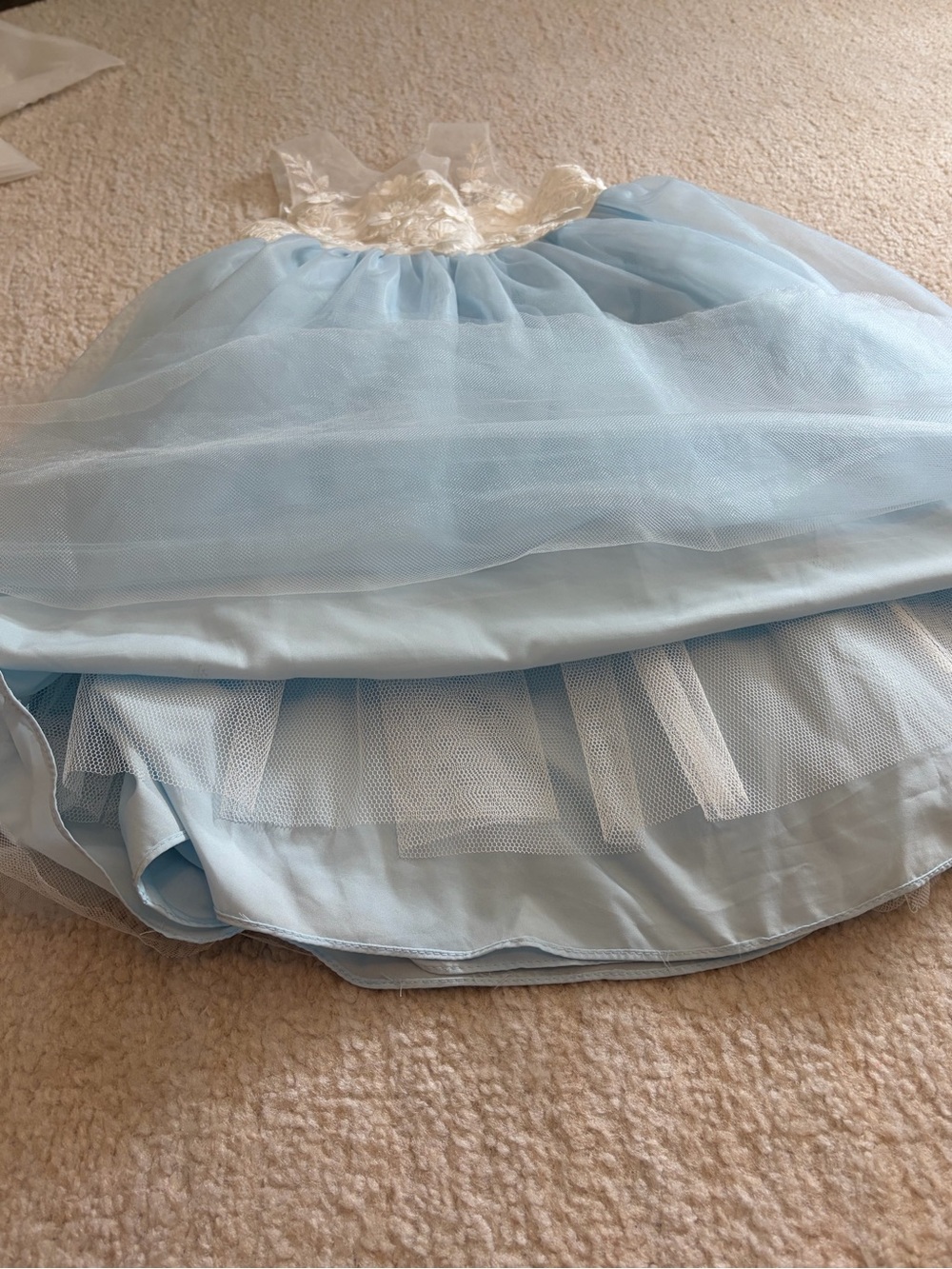 Azazie White and Light Blue Floral Appliqué Tulle Dress for Girls Flower Girl - Picture 7 of 16